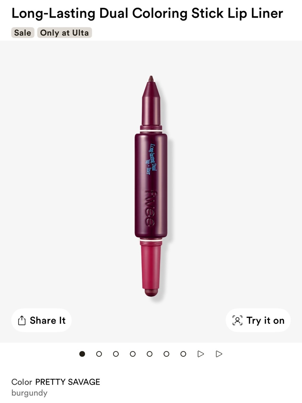 Fwee long lasting dual coloring stick lip liner Pretty Savage burgundy NWT